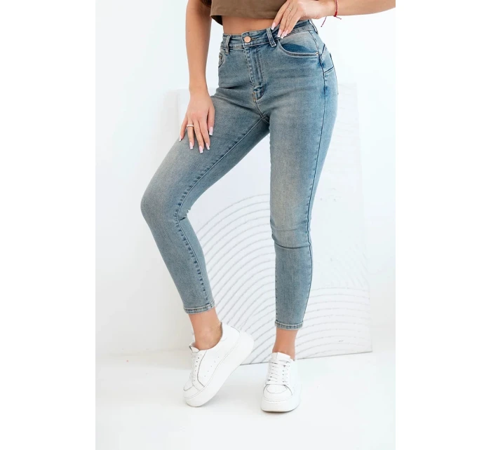 Dámské kalhoty M.sara s push-up efektem a středním pasem jeansové modré