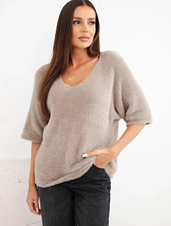 Dámský svetr s příměsí vlny volný s výstřihem do V model 22550924 - K-Fashion