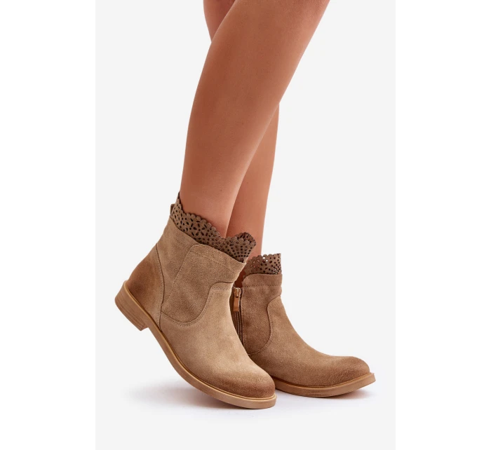 Nízké Dámské Botky Na Plochém Podpatku Semišové Lewski model 21672809 Béžové - Boto