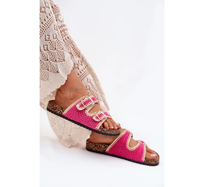 Háčkované Dámské Pantofle Se Zlatými Přezkami Fuchsie Fenira Háčkované Dámské Pantofle Se Zlatými Přezkami Fuchsie Fenira