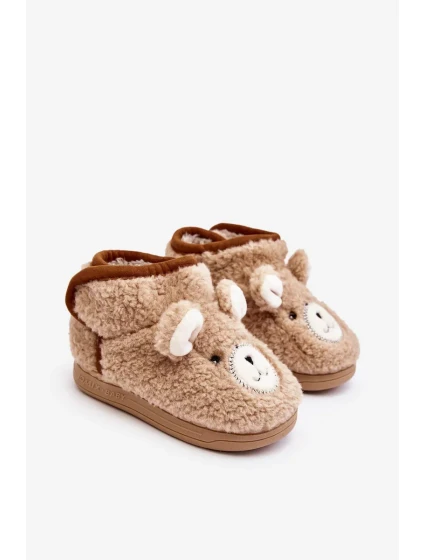 Dětské zateplené pantofle s medvídkem, béžová Eberra Dětské zateplené pantofle s medvídkem, béžová Eberra