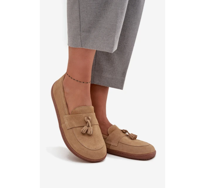 Kožené semišové mokasíny typu barefoot Zazoo – béžové