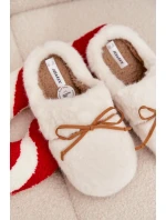 Dámské chlupaté papuče s kokardkou – ecru Minella