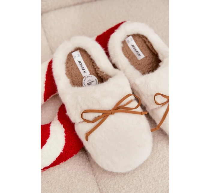 Dámské chlupaté papuče s kokardkou – ecru Minella