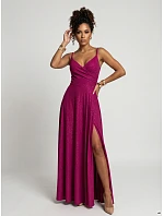 CHIARA večerní maxi šaty bez ramínek  fuchsiová model 22210927 - numoco