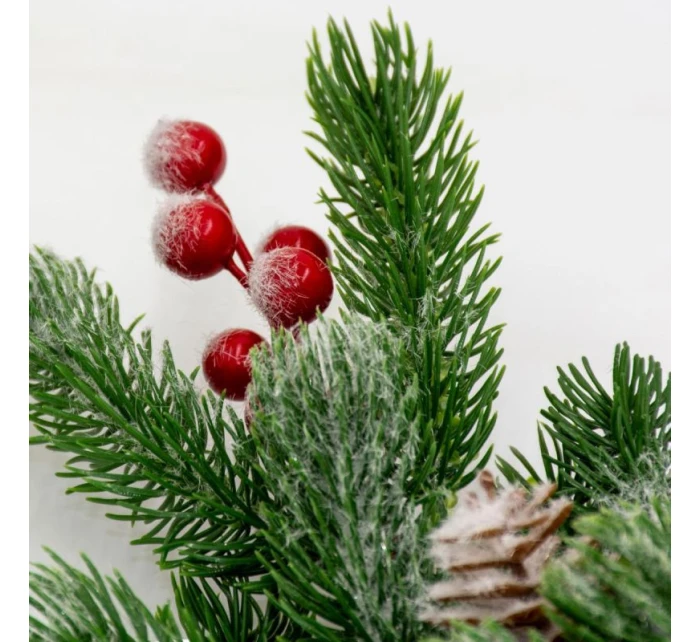 OZDOBNÁ BOROVÁ VĚTEV S JEŘABINAMI A ŠIŠKAMI 60 CM