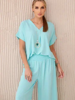 Komplet s náhrdelníkem halenka + kalhoty mincovna