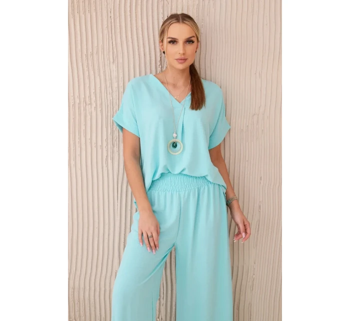 Komplet s náhrdelníkem halenka + kalhoty mincovna