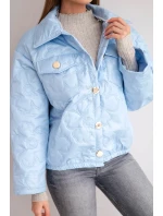 Dámská jarní prošívaná bunda s květinovým vzorem modrá