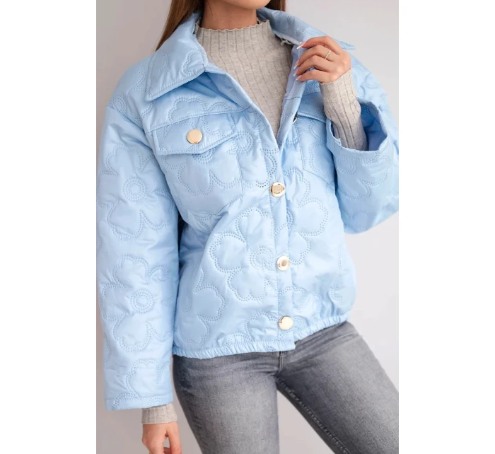 Dámská jarní prošívaná bunda s květinovým vzorem modrá