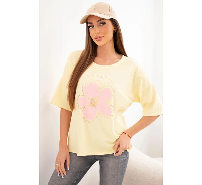 Dámská bavlněná oversize halenka s květinovým potiskem žlutá