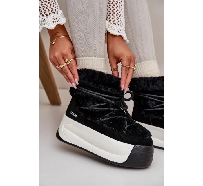 Dámské Kožené Sněhule Na Silné Podešvi S Kožešinou Big Star OO274A206 Černé