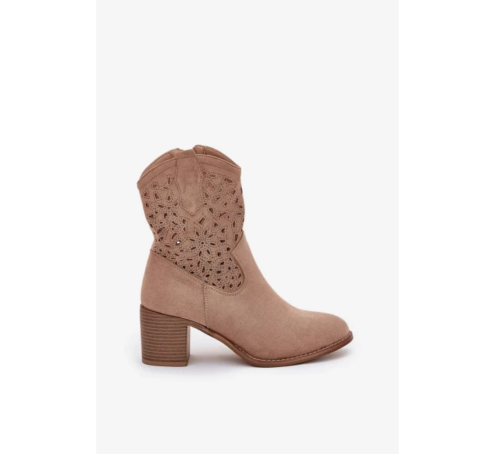 Dámské kotníkové boty S.Barski kovbojky na podpatku – béžové Dámské kotníkové boty S.Barski kovbojky na podpatku – béžové