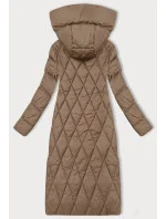 Dlouhá dámská zimní bunda ve velbloudí barvě s kapucí Libland (7832)