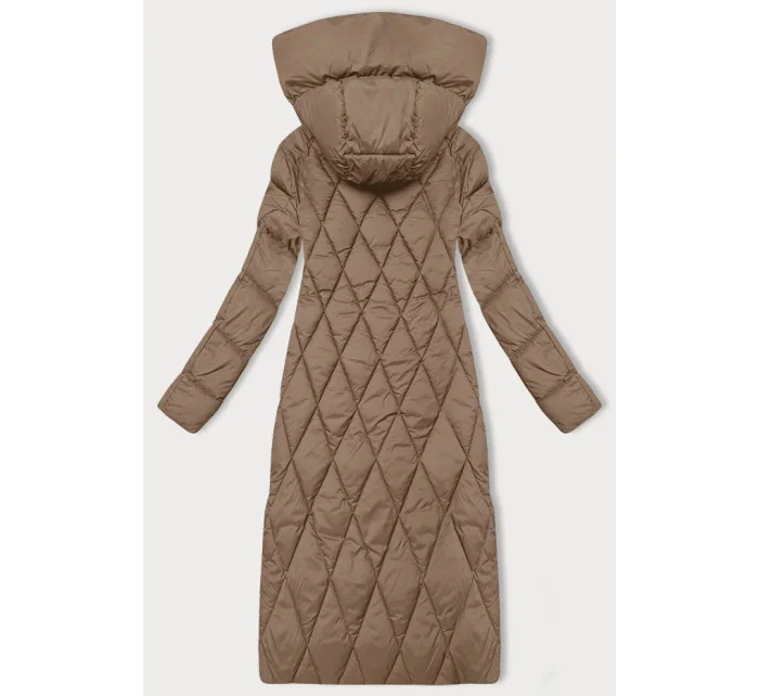 Dlouhá dámská zimní bunda ve velbloudí barvě s kapucí Libland (7832)