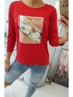 Halenka s 3D grafikou ptáka červená Halenka s 3D grafikou ptáka červená