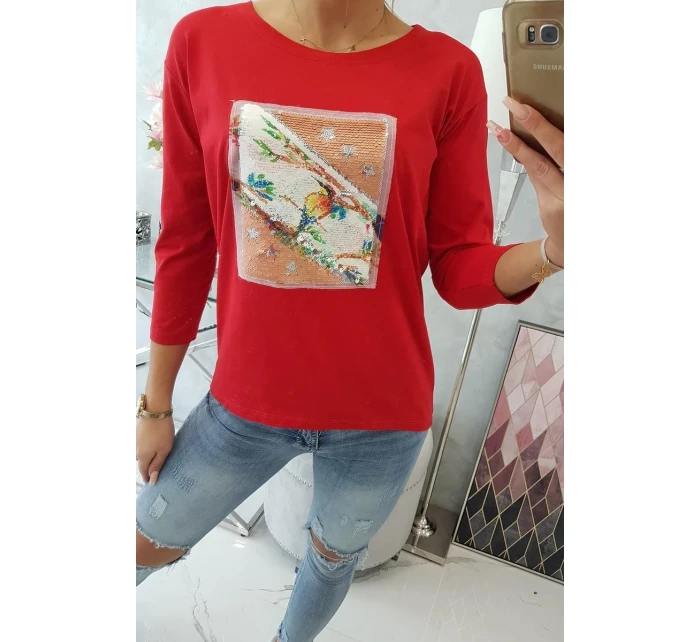 Halenka s 3D grafikou ptáka červená Halenka s 3D grafikou ptáka červená