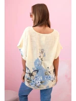 Dámská bavlněná košile s model 22021092 a květinami žlutý - K-Fashion