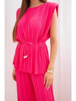 Dámský viskózový komplet s halenkou a širokými kalhotami růžový model 22025284 - K-Fashion Dámský viskózový komplet s halenkou a širokými kalhotami růžový model 22025284 - K-Fashion