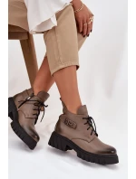 Dámské Kožené Kotníkové Boty S  Svrškem Béžové model 21744800 - Zazoo