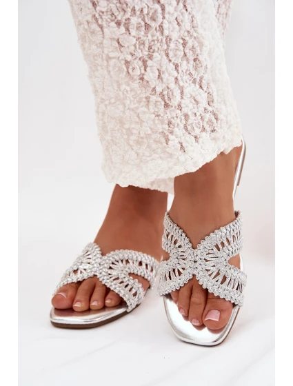 Dámské ploché stříbrné pantofle Fariella