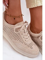 Kožené semišové dámské tenisky s otvory Béžové model 22100230 - Boto Kožené semišové dámské tenisky s otvory Béžové model 22100230 - Boto