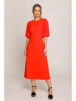 S399 Šaty s puff rukávy - korálová barva