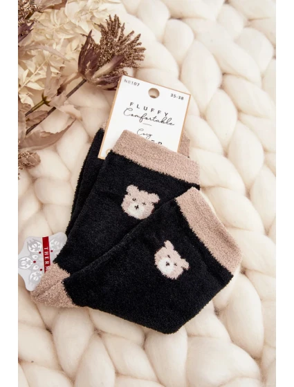 Dámské teplé ponožky s medvídkem, černé Dámské teplé ponožky s medvídkem, černé
