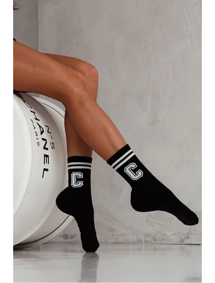 Dámské Ponožky S Pruhy A Písmenem C Černé Dámské Ponožky S Pruhy A Písmenem C Černé