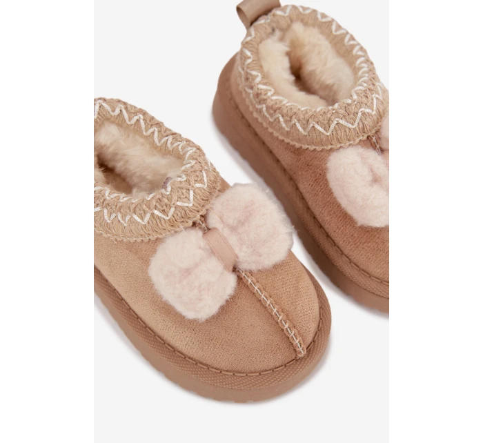 Dětské sněhule s výšivkou a mašličkou Daven – béžové Dětské sněhule s výšivkou a mašličkou Daven – béžové