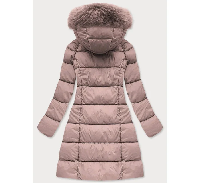 DŁUGA PIKOWANA KURTKA DAMSKA ZIMOWA Z KAPTUREM RÓŻ model 21241739 - Libland