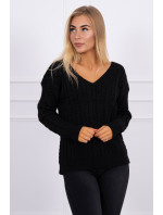 Pletený svetr s véčkovým výstřihem černý
