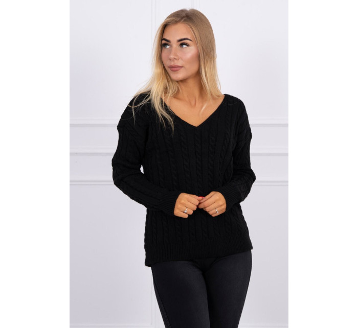 Pletený svetr s model 18743638 výstřihem černý - K-Fashion