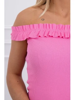 Třpytivá halenka s volánky světle růžová