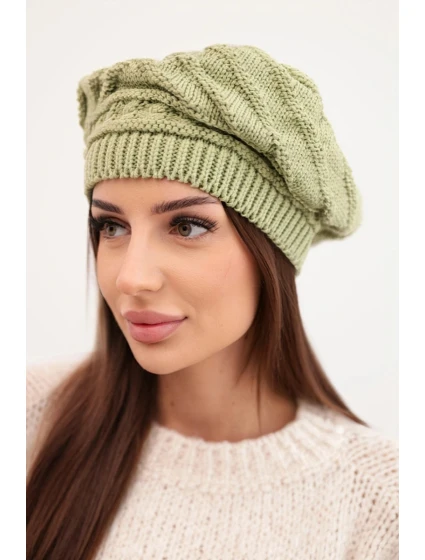 Dámská zimní čepice z vlny volného střihu s ozdobným vzorem model 21878077 khaki - K-Fashion Dámská zimní čepice z vlny volného střihu s ozdobným vzorem model 21878077 khaki - K-Fashion
