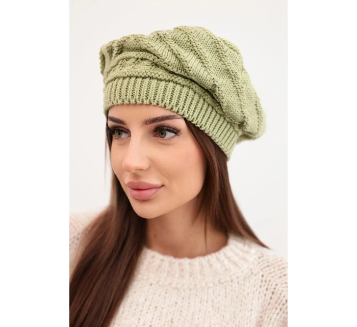 Dámská zimní čepice z vlny volného střihu s ozdobným vzorem model 21878077 khaki - K-Fashion Dámská zimní čepice z vlny volného střihu s ozdobným vzorem model 21878077 khaki - K-Fashion