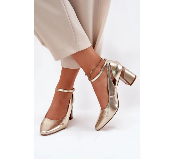 Kožené Lodičky Na Podpatku model 21694769 Zlaté - Maciejka