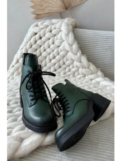 Dámské kožené kotníkové boty na klínu s vyhříváním Vinceza 39950 tmavě zelené