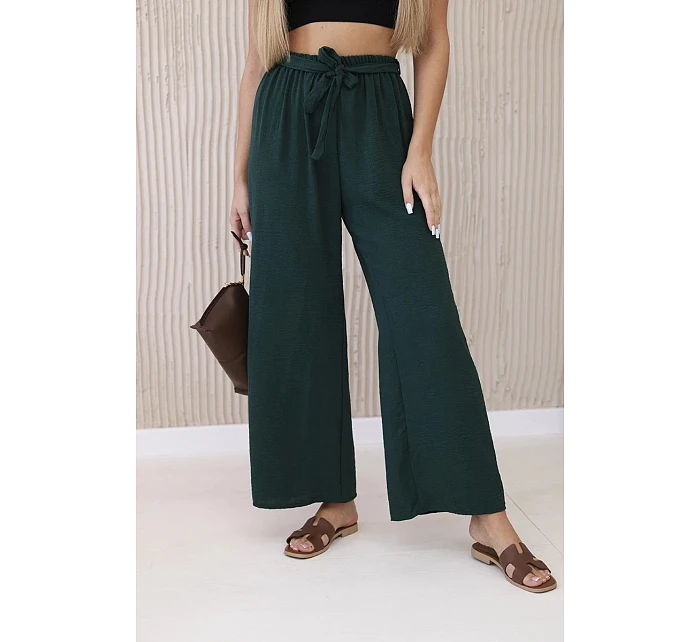 Kalhoty s širokým pasem tmavě zelená Kalhoty s širokým pasem tmavě zelená