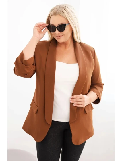 Dámská saka Plus Size bez zapínání s podšívkou model 21468642 hnědá - K-Fashion