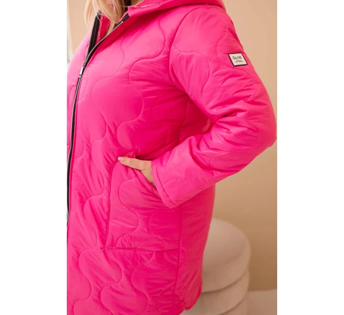 Dámská zimní péřová bunda Plus Size s kapucí neonově růžová Dámská zimní péřová bunda Plus Size s kapucí neonově růžová