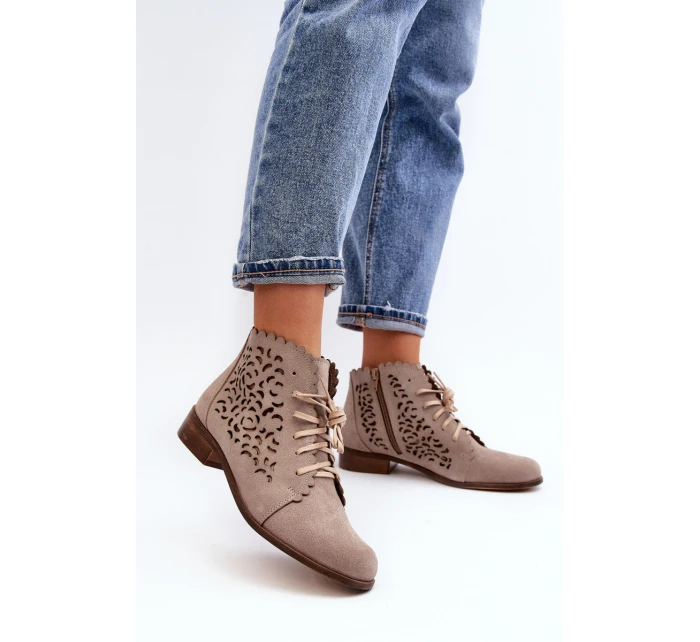 Dámské Prodyšné Šněrovací Botky Zazoo 2871 Beige