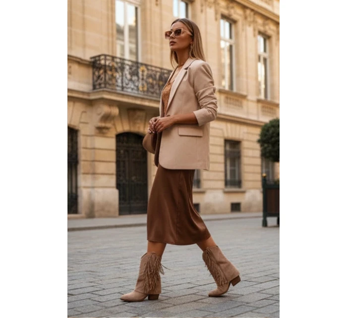 Dámské cowboy boty s třásněmi na podpatku Khaki Gralina