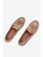 Dámské mokasíny s podrážkou a třásněmi Béžové model 21919048 - Boto