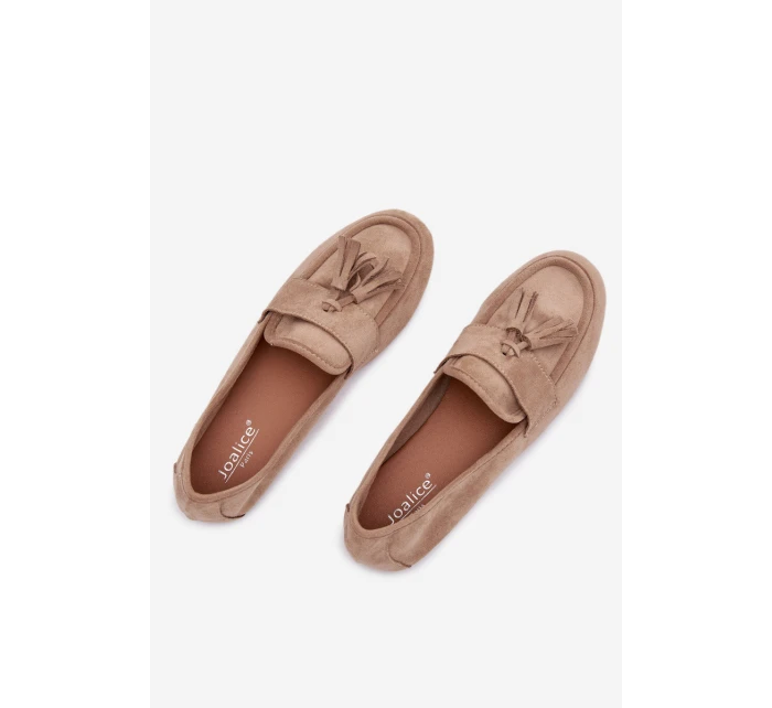 Dámské mokasíny s podrážkou a třásněmi Béžové model 21919048 - Boto