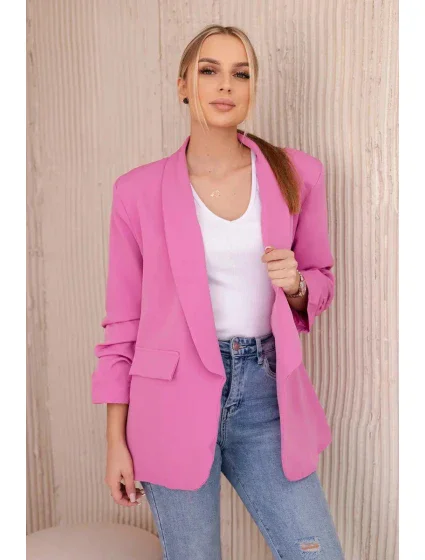 Sako s klopami elegantní model 20843831 tmavě růžová - Kesi Sako s klopami elegantní model 20843831 tmavě růžová - Kesi