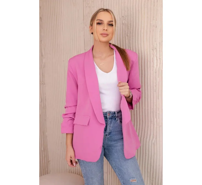 Sako s klopami elegantní model 20843831 tmavě růžová - Kesi Sako s klopami elegantní model 20843831 tmavě růžová - Kesi