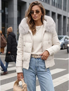 Kurtka damska zimowa pikowana z futerkiem biała model 22404788 - FashionStreet