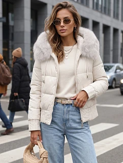 Dámská zimní prošívaná bunda s kožešinou, bílá, FashionStreet TY5832