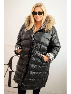 Dámská bunda Plus Size s kapucí a kožešinou černá